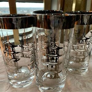 RARE Vintage Dorothy Thorpe Pagoda Highball Glass Set of 4